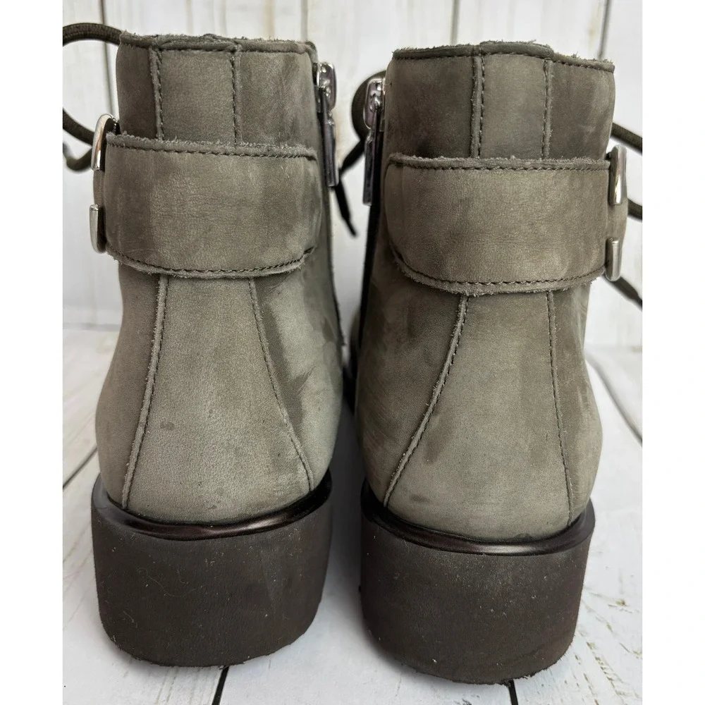 Munro American Bradley II Olive Green Nubuck Lace Up Side Zip Ankle Boot 9M $250